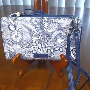 Sakroots Navy and White Wristlet With Crossbody Strap With A Pocket For Phone